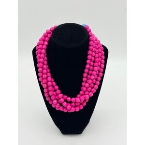 Swell Caroline Hot Pink Blue 5 Strand Beaded Statement Necklance Preppy Resort